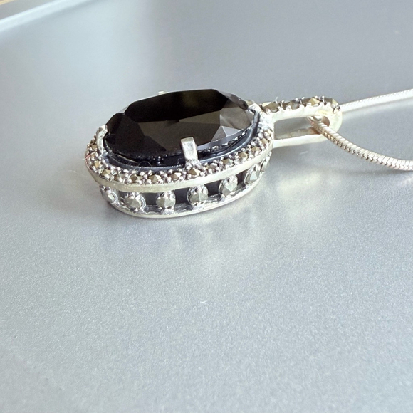 Black Onyx 10.82ct Enhancer Pendant w/ Marcasites 925 Sterling Silver Ne… - Picture 4 of 8